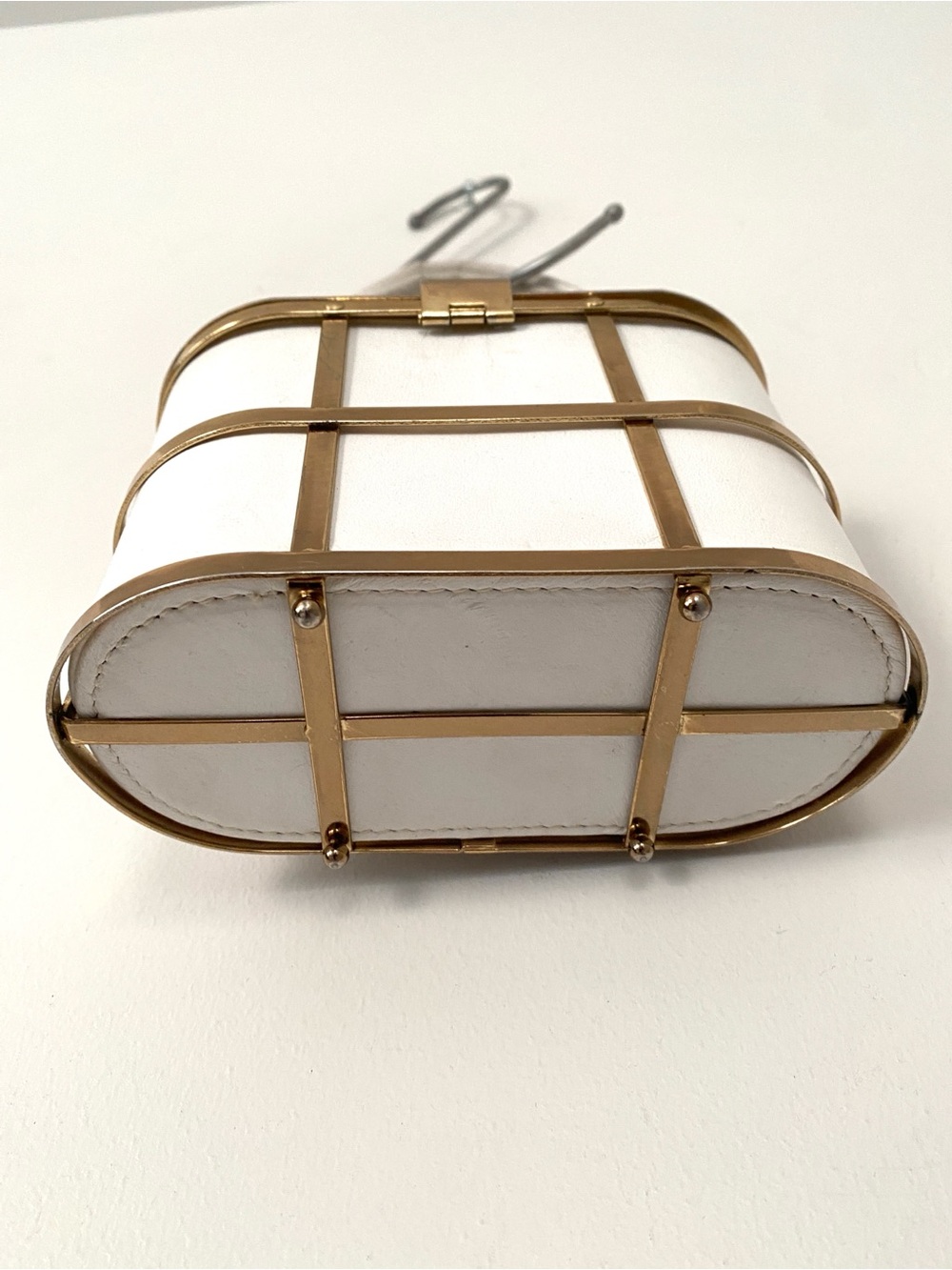 Vintage 1950s ETRA White Leather Gold Cage Box Bag Mid-Century Trunk Purse - Picture 5 of 16